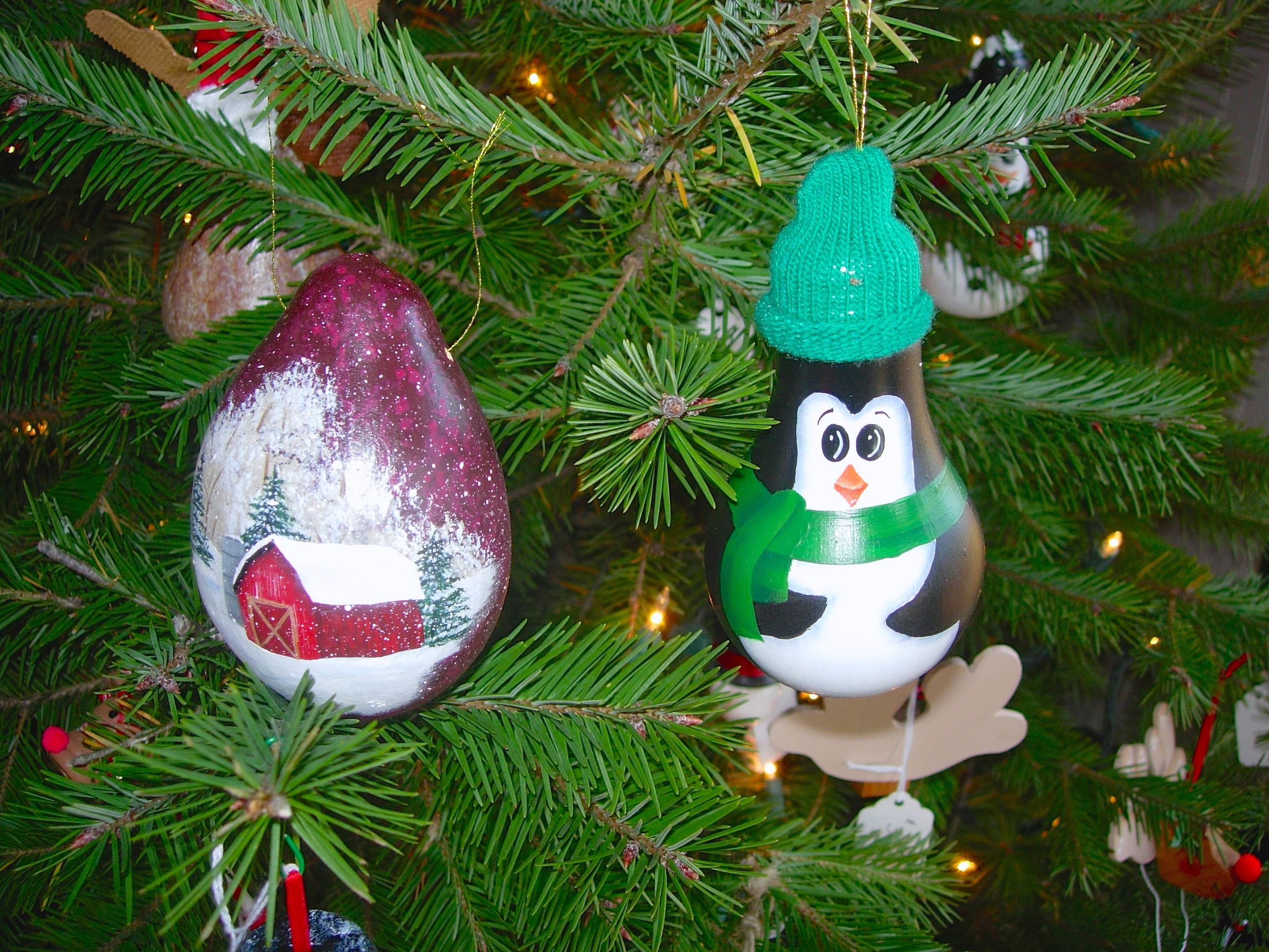 Hand-painted Gourd and Light Bulb Ornaments